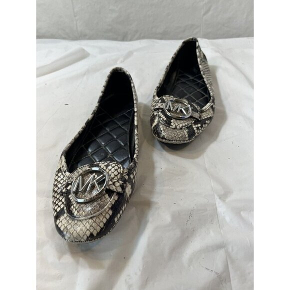Michael Kors Fulton Moc Natural Embossed Snake Print Leather Flats  size 8 - Picture 11 of 16